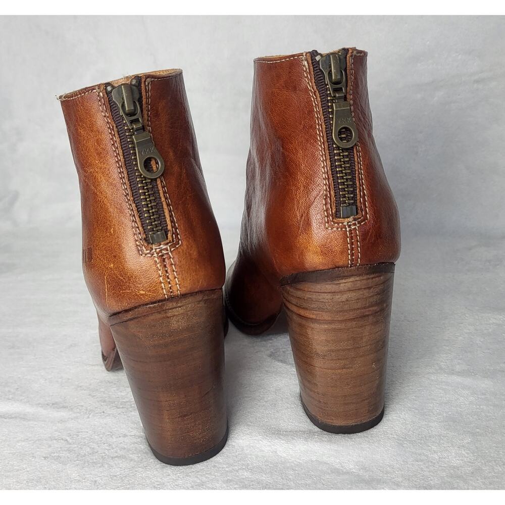 SOLD | BED | STU Onset Leather Ankle Boots Peep Toe Stacked Heel Booties  | 7.5 - Picture 7 of 12